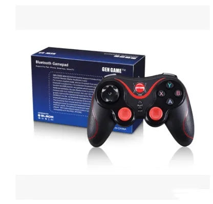 Upgraded X3 Bluetooth wireless game controller for Android phones, shown with optional mobile phone clip attached.