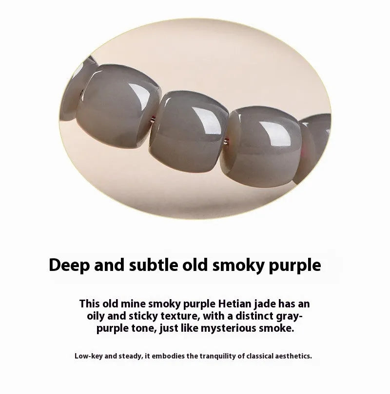 Smokey Violet Hetian Jade straight cut bracelet with 8x9mm beads