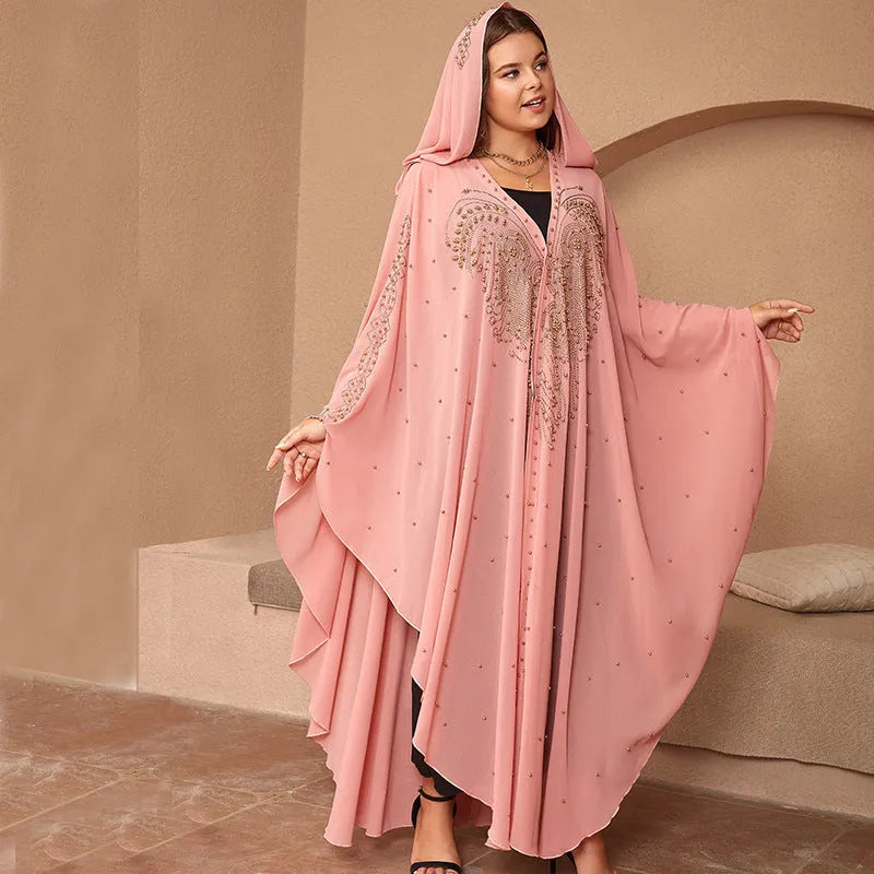 Muslim style rhinestone beaded high density chiffon cape shawl in purple black red blue yellow pink colours 135-175cm length