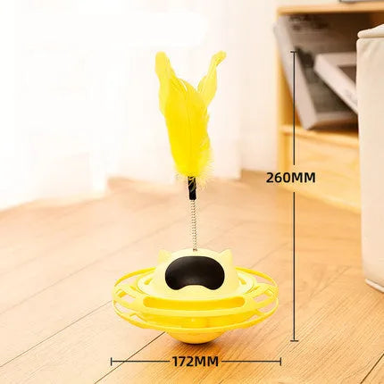 Pink self-hi tumbler cat toy with turntable design and cat stick for interactive pet play