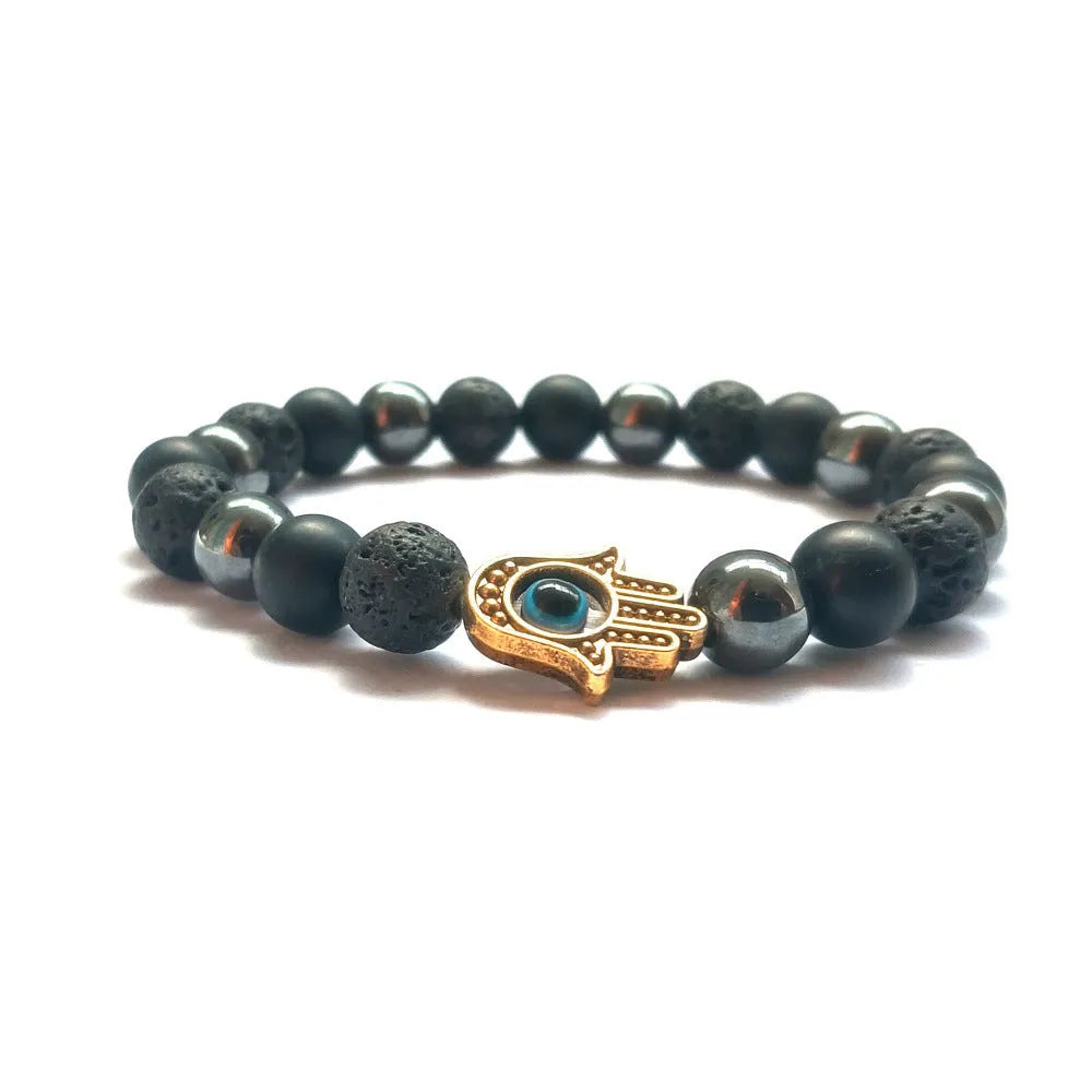 Handmade stone beaded bracelet 8mm beads 18-19cm circumference electroplated alloy silver colour