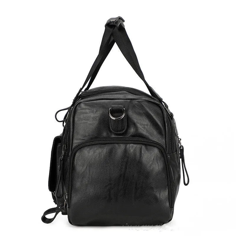 Black large capacity PU travel bag with a separate compartment for shoes