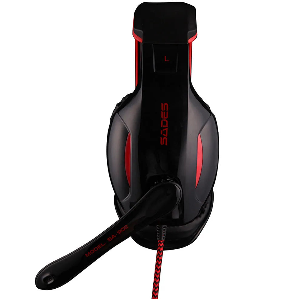 Black SADES SA902 Hero Alliance wired USB gaming headset for PC with over-ear cups and adjustable microphone