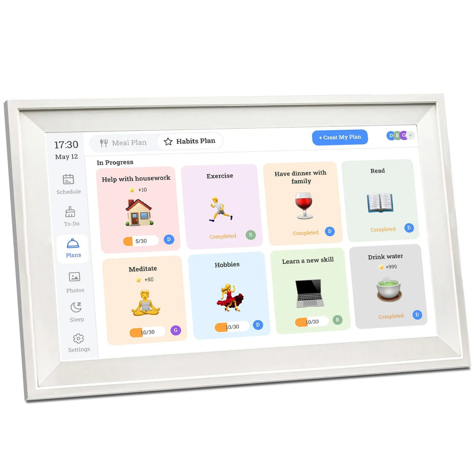 White 15.6 inch smart digital photo frame with app connectivity on wall mount