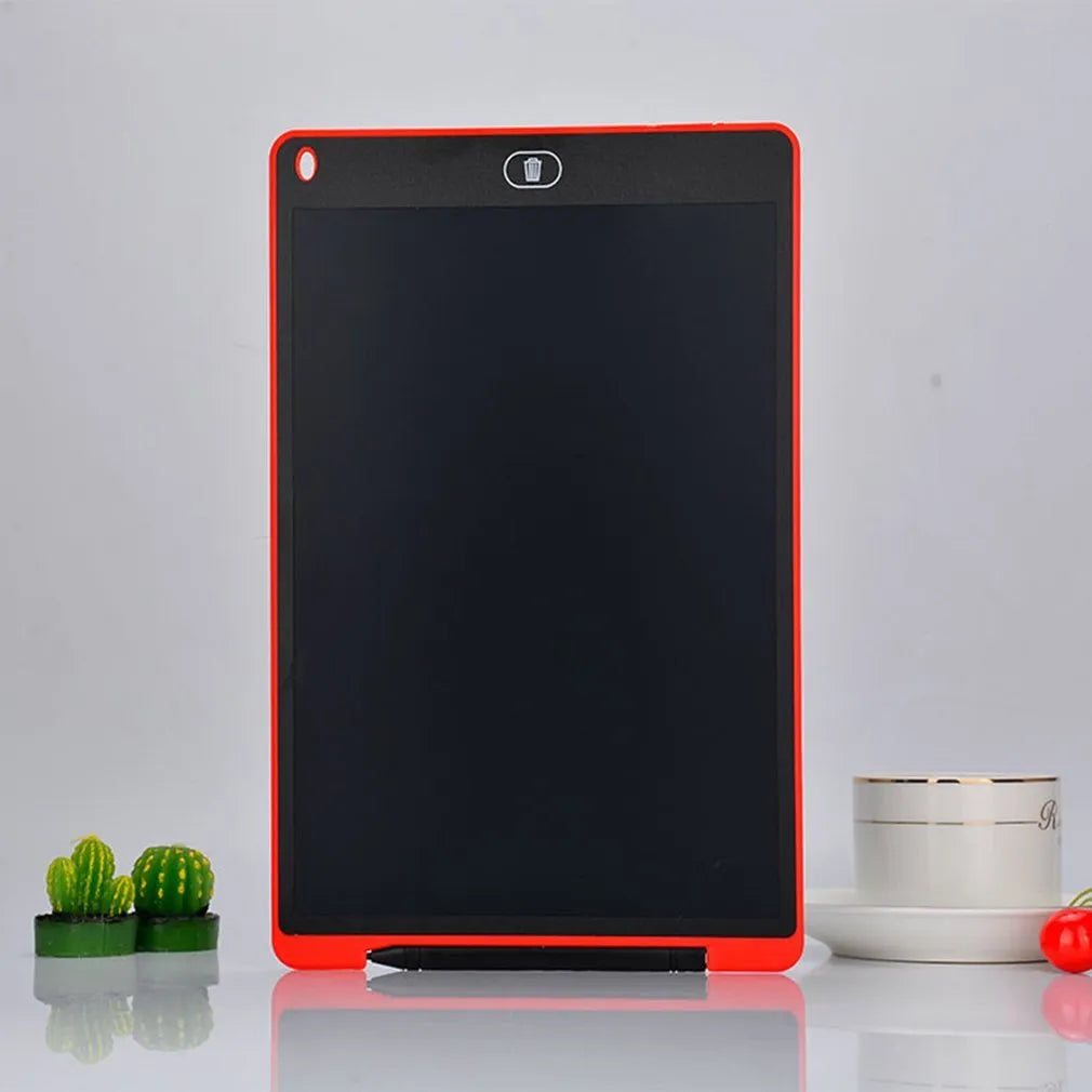 LCD electronic writing board for kids in blue, with stylus pen on the screen.