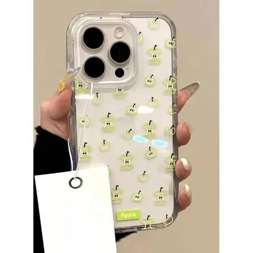 Green apple core transparent TPU phone case for iPhone, full coverage protective shell