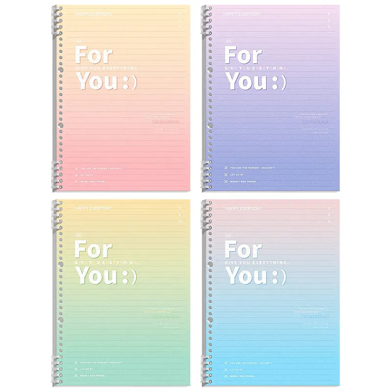 Removable coil gradient notepad in green, blue, pink, purple colours with A4 and B5 size options