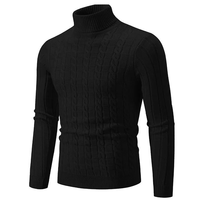 Men's slim fit chenille turtleneck pullover sweater in beige colour