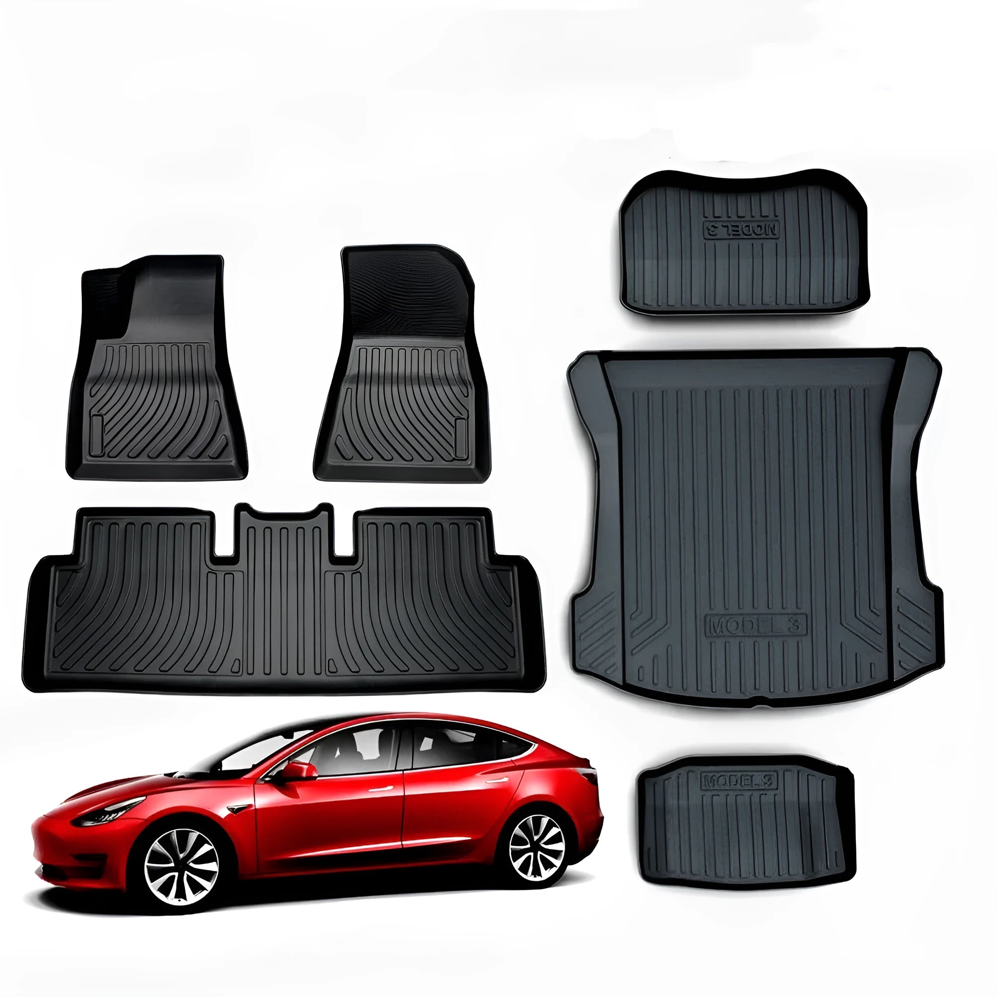 Rubber floor mat with TPE footrest for Tesla cars including Model 3, Y, X and S