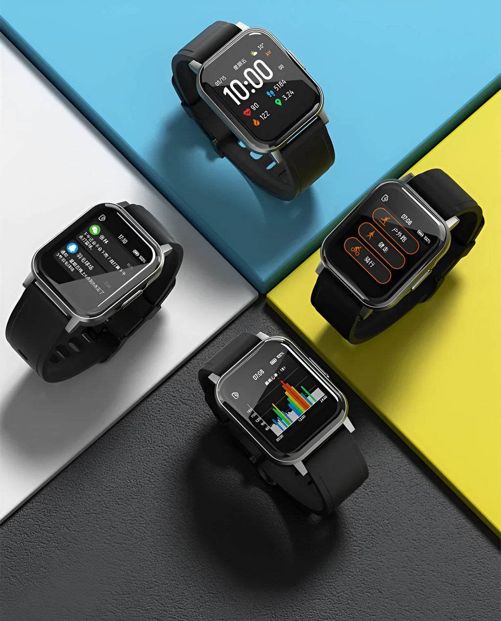 Black waterproof smart bracelet with 1.4-inch touchscreen displaying heart rate monitoring interface