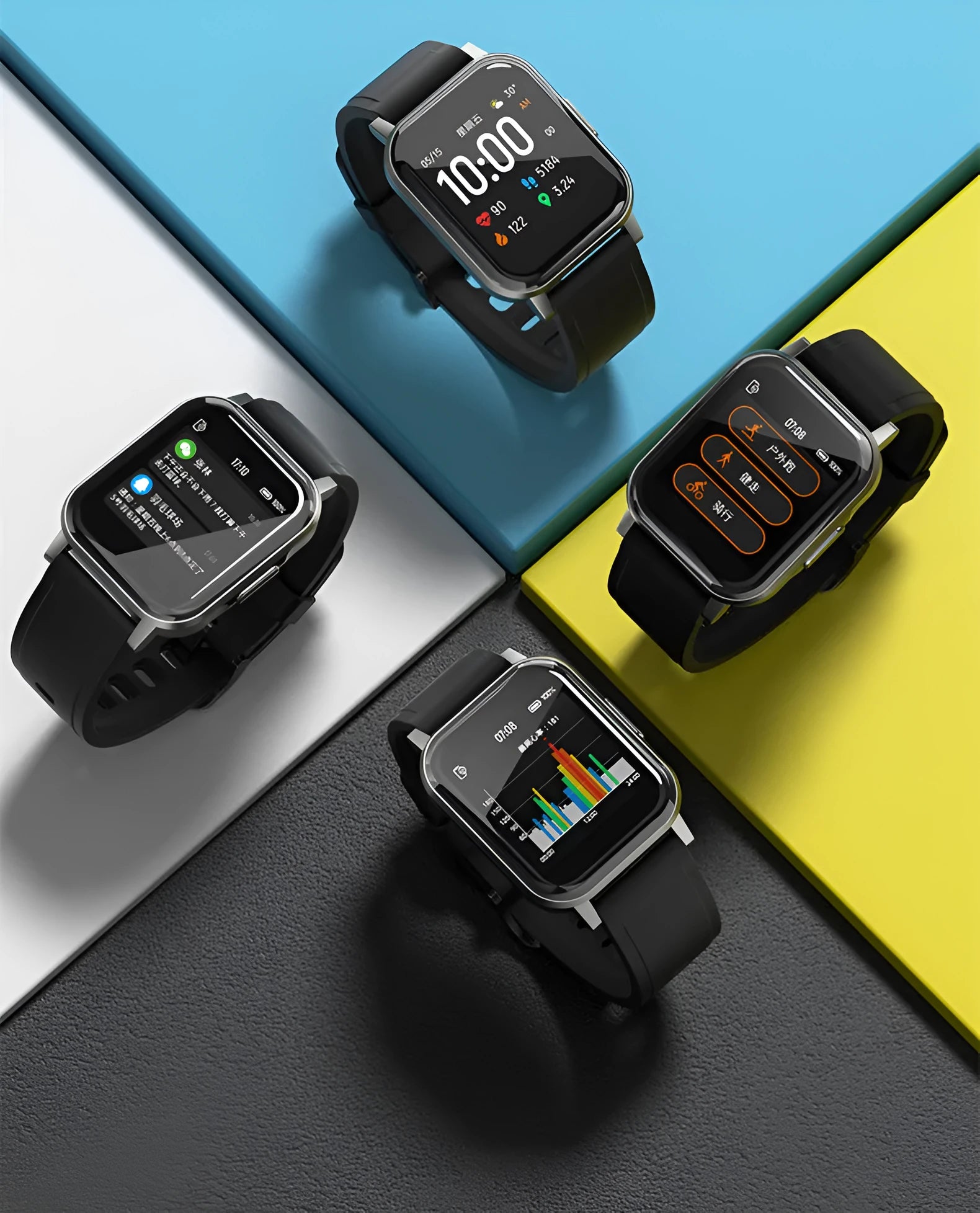 Black waterproof smart bracelet with 1.4-inch touchscreen displaying heart rate monitoring interface