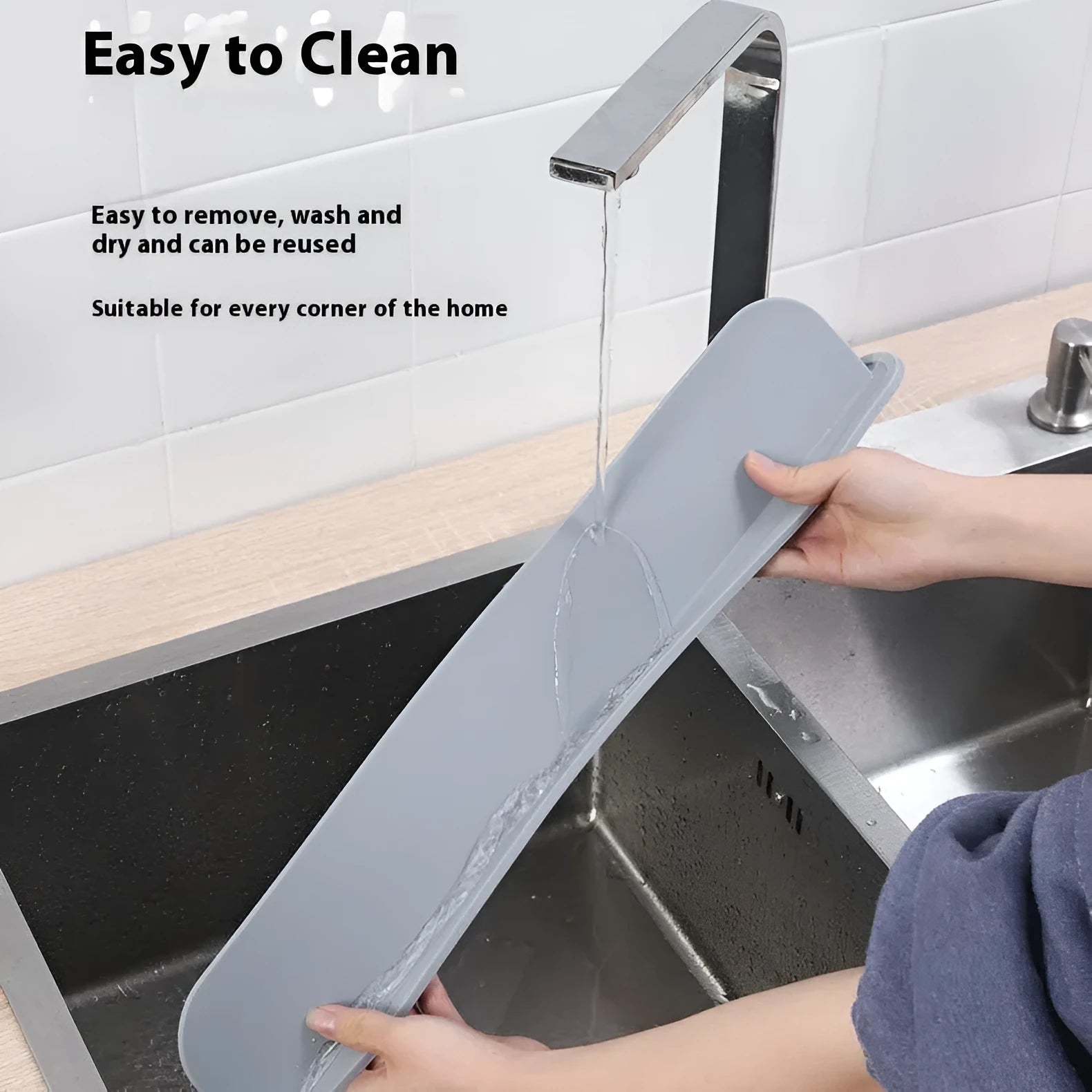 Silicone kitchen sink water blocking plate in choice of black, blue, or grey colour
