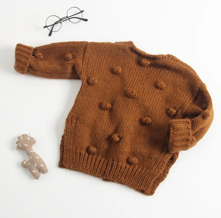 baby girl sweater in pink, brown, or yellow knit, sizes 73 to 100 cm