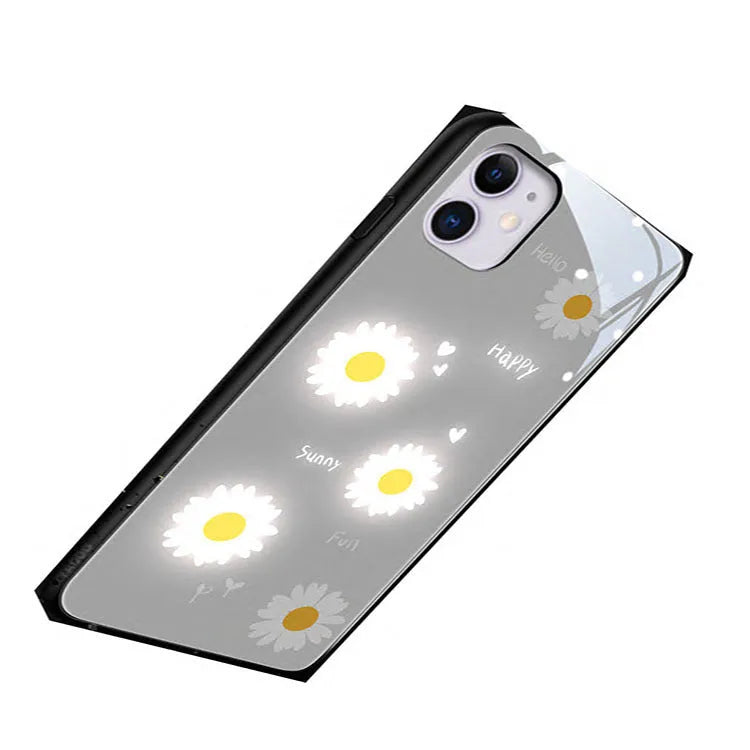 Luminous voice-activated iPhone case with painted daisy designs and colour-changing lights