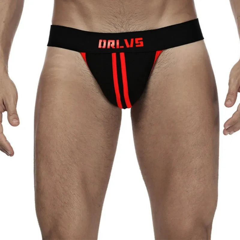Men's low rise cotton thong double belt backless solid colour yellow blue red white
