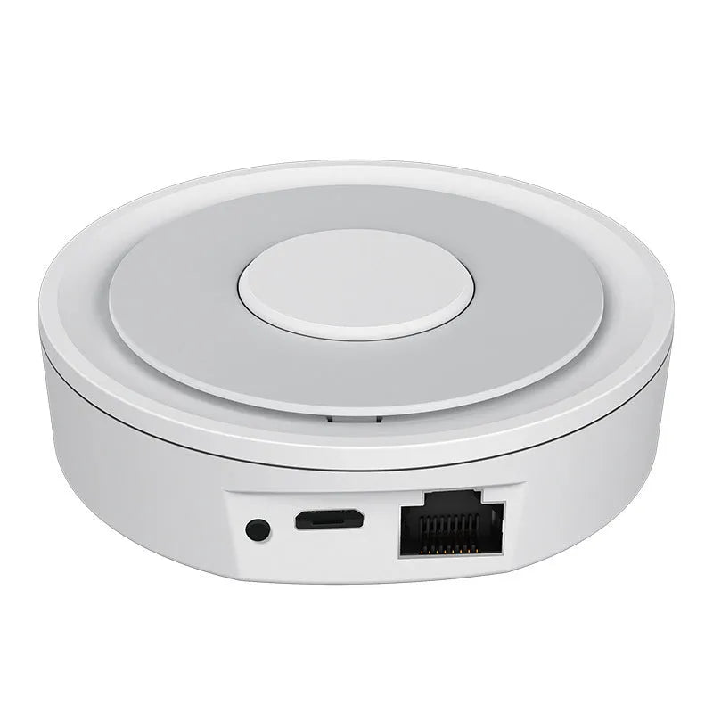 White smart home gateway with ZigBee 3.0 connectivity and 55 metre range
