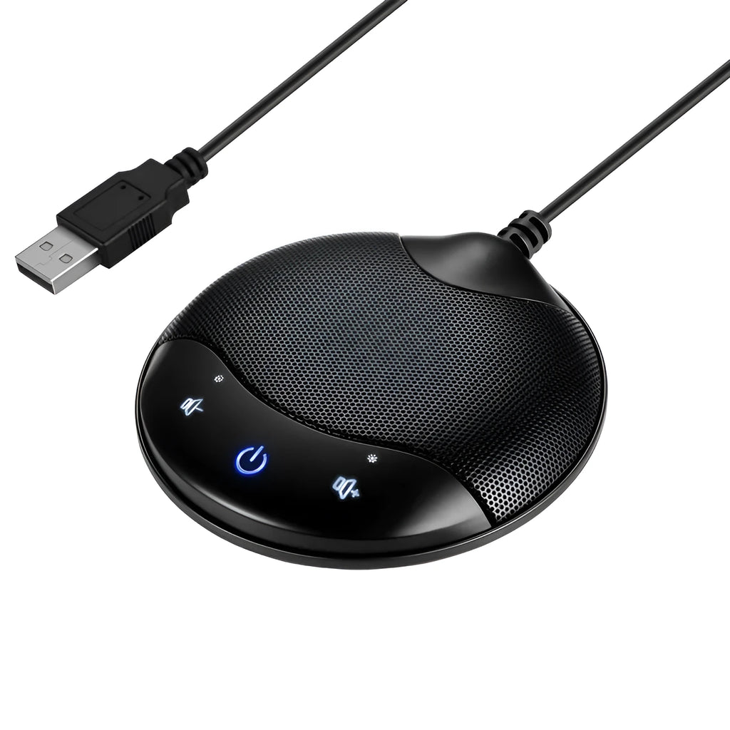 Black USB condenser microphone for conference and gaming with 9cm compact design