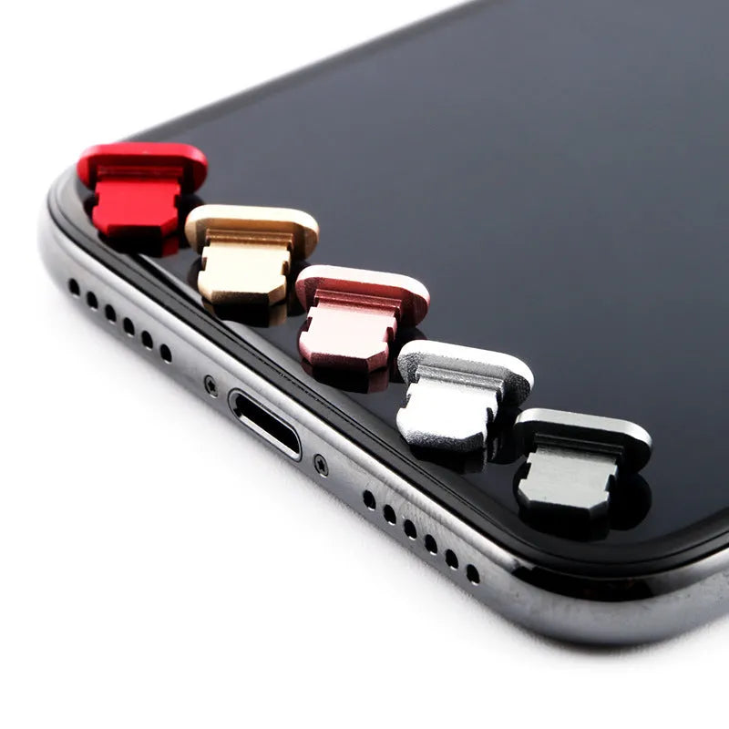 Aluminium alloy iPhone charging port dust plug in eight colour options