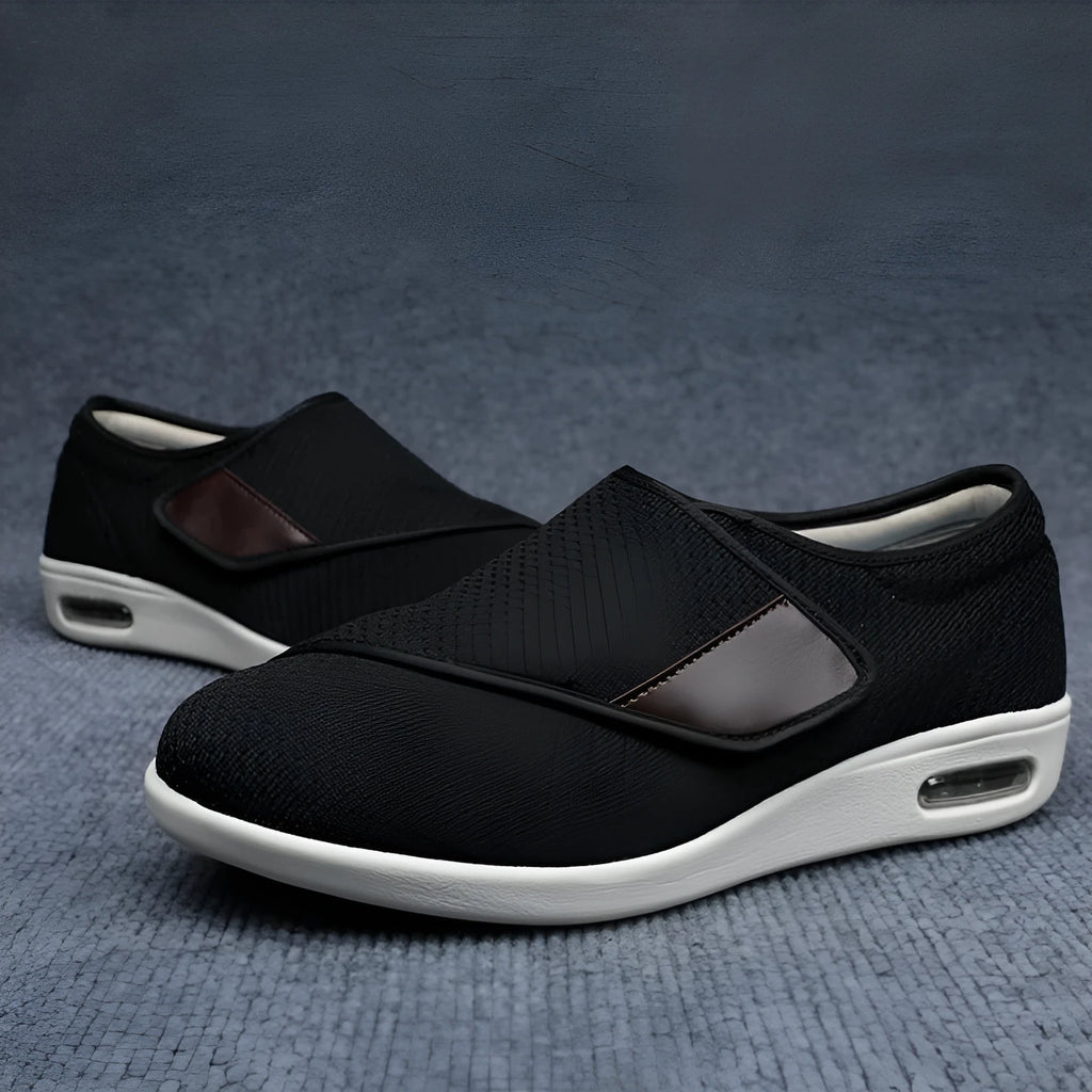 Leisure shoes with Velcro fastening in beige textile and synthetic leather