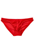 Men's black ice silk triangle low-waist briefs shorts on white background