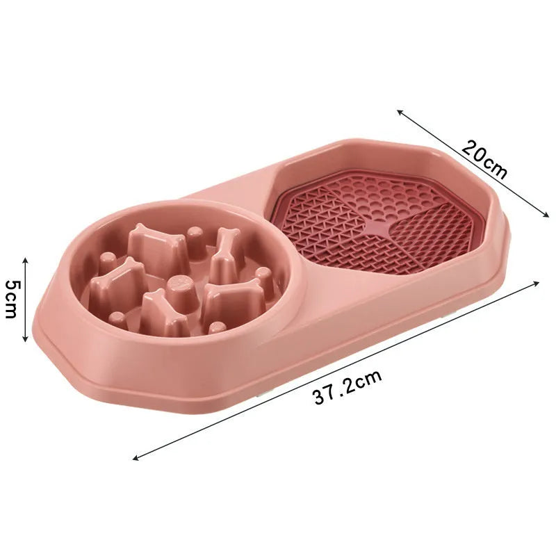 Blue slow feeder dog bowl with puzzle ridges and non-slip base for small medium dogs