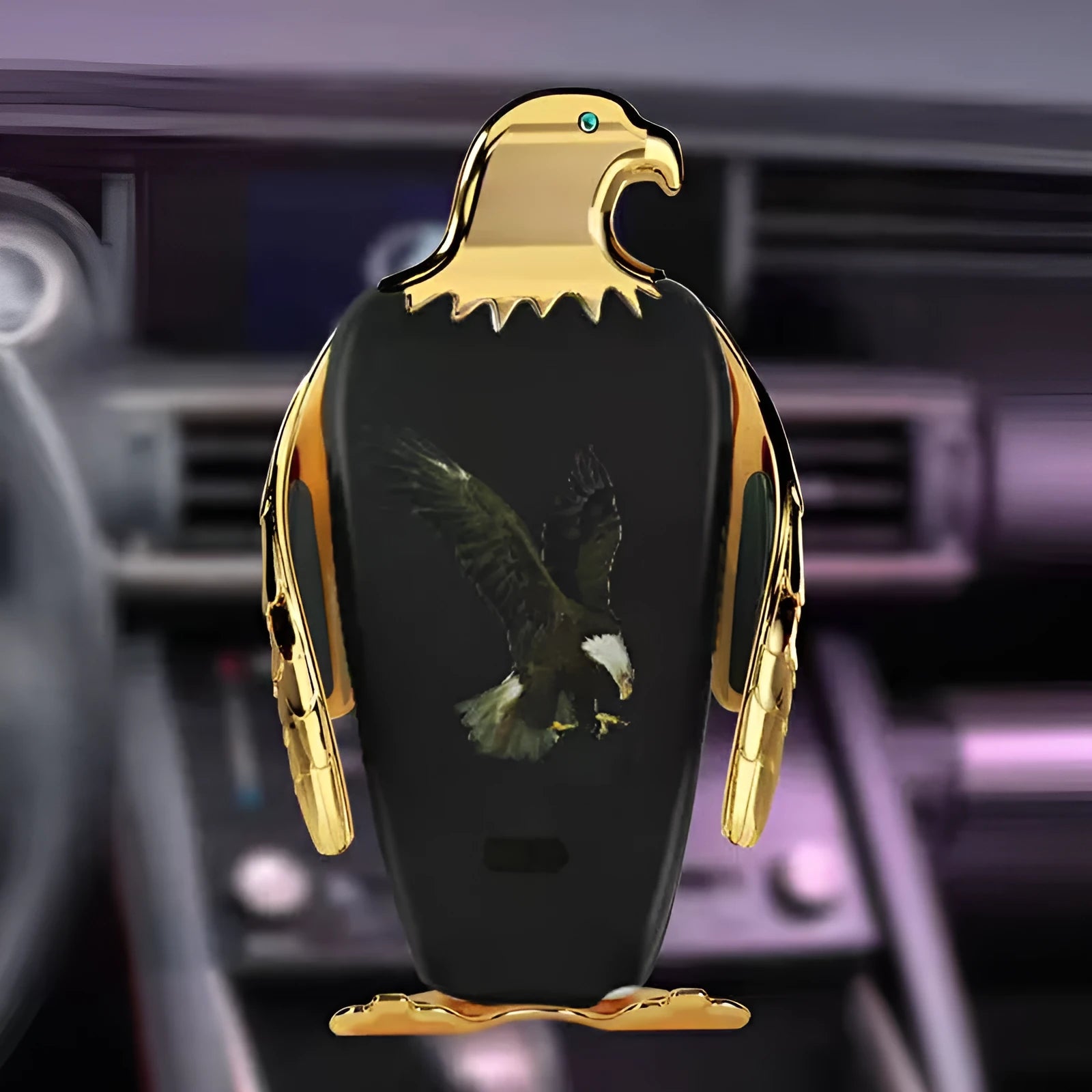 Wireless charging car phone holder with suction cup mount in Eagle design style