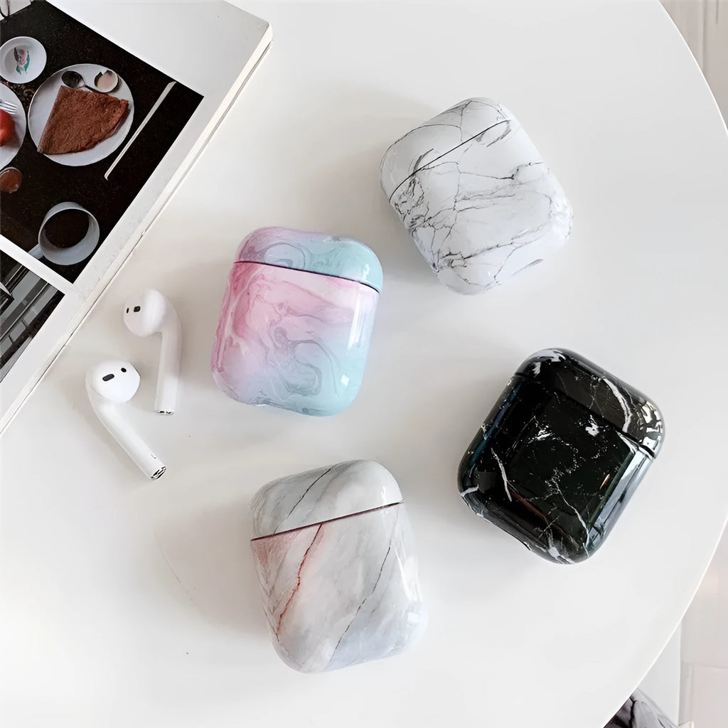 White marble pattern hard PC protective cover for AirPods 1 and 2 charging case