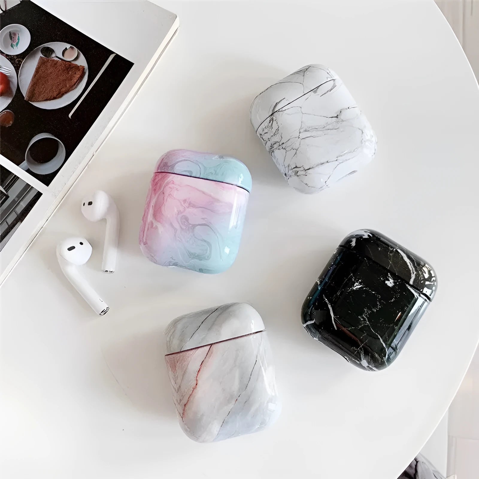 White marble pattern hard PC protective cover for AirPods 1 and 2 charging case