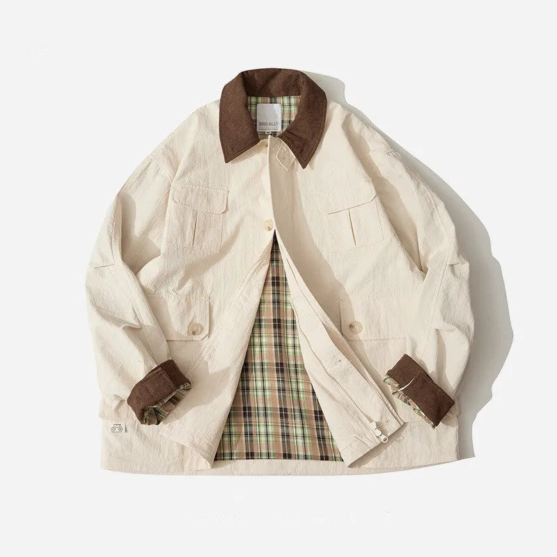 Green and apricot contrast colour casual jacket with side seam pockets for men and women