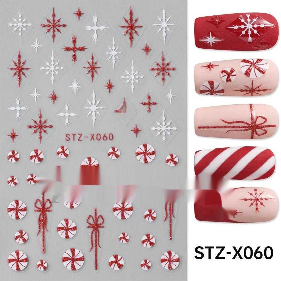 Set of 60 black and silver cartoon pattern nail strip stickers with plastic application patch.