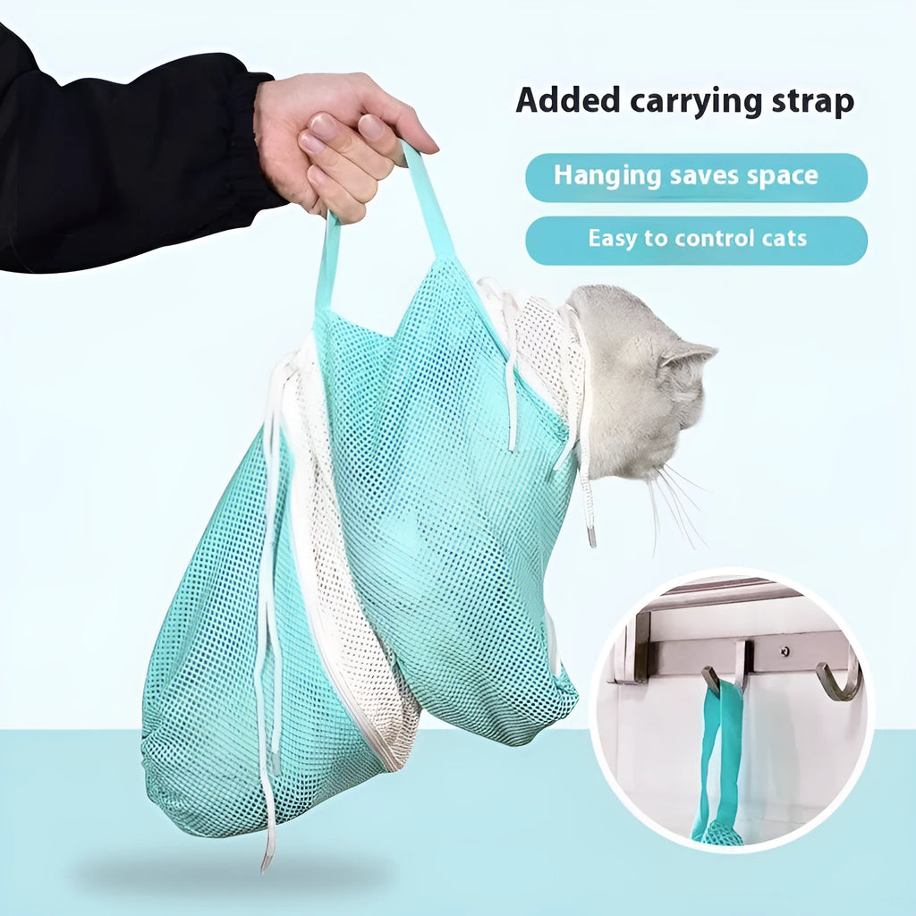 Five-generation cat grooming wash bag in grey and white colour with detachable design