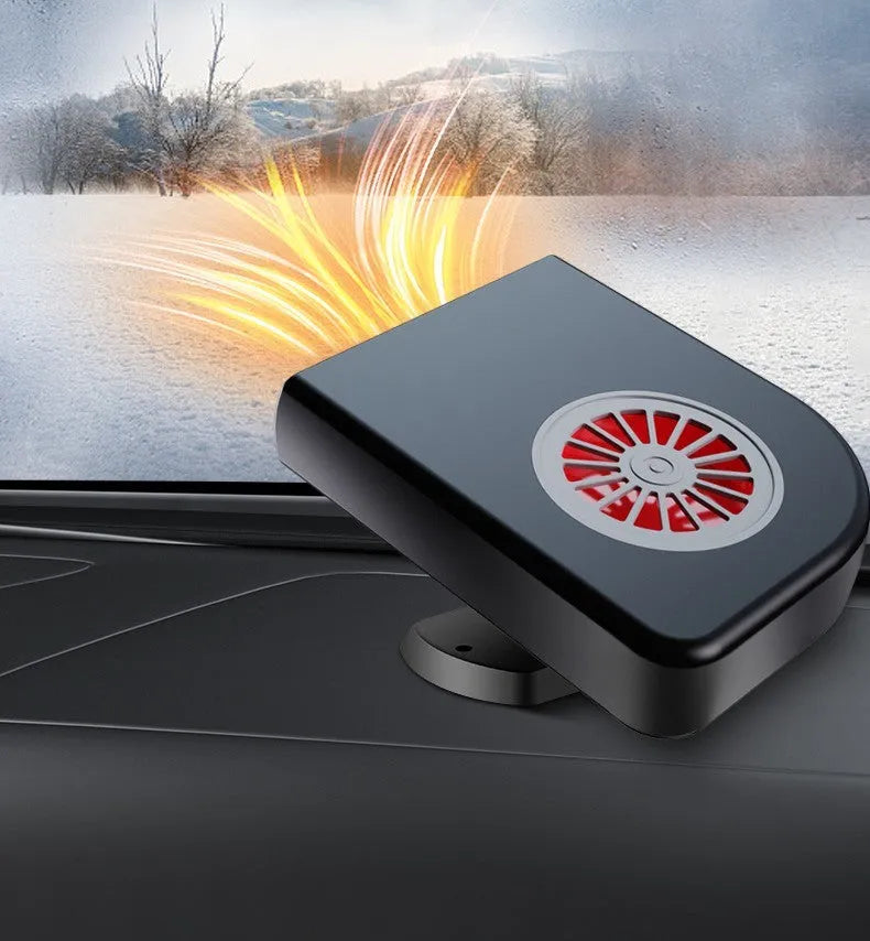 Black compact vehicle-mounted heater for car defrosting and defogging with 360-degree rotation