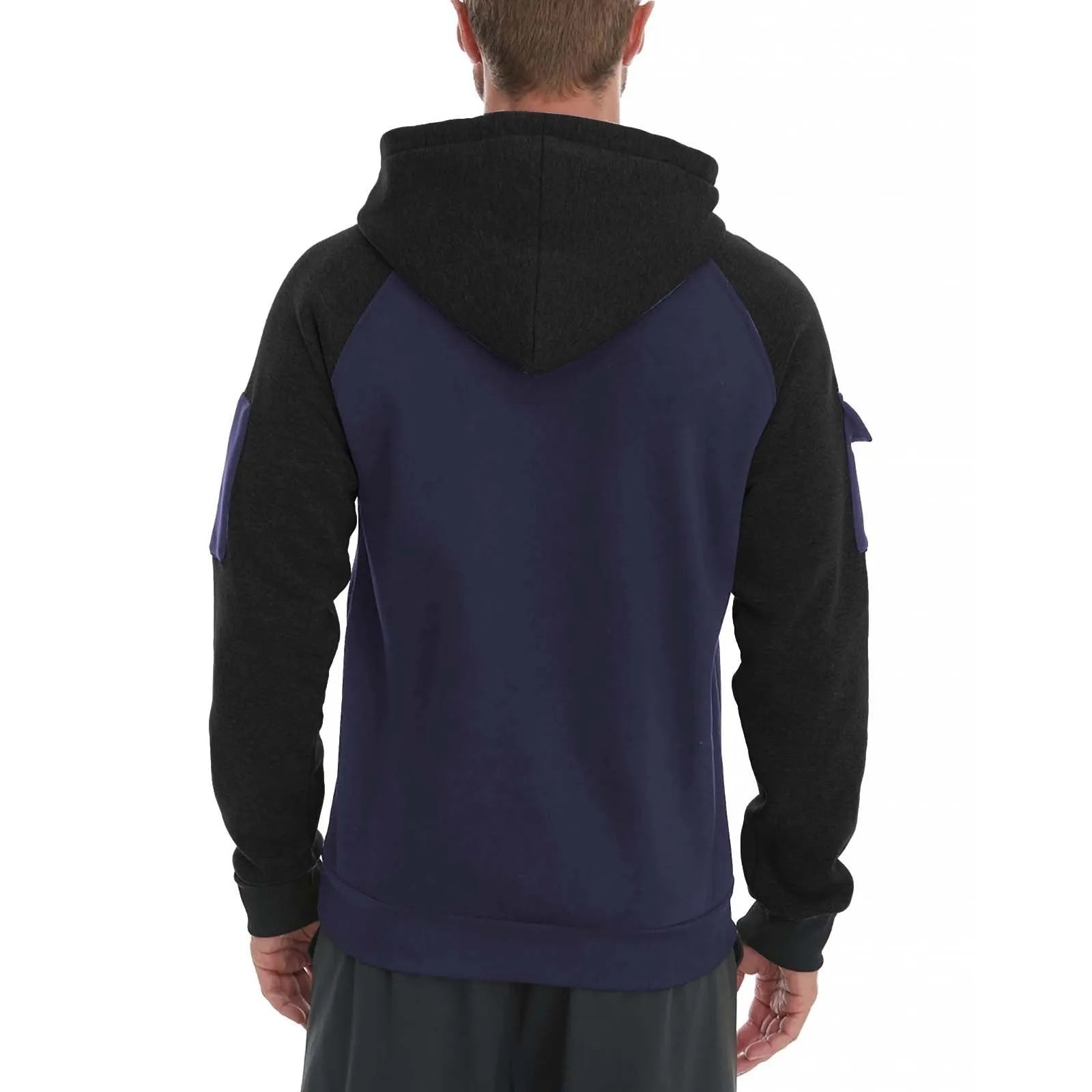 Men's pullover hoodie with front zipper in khaki showing hood and long sleeves