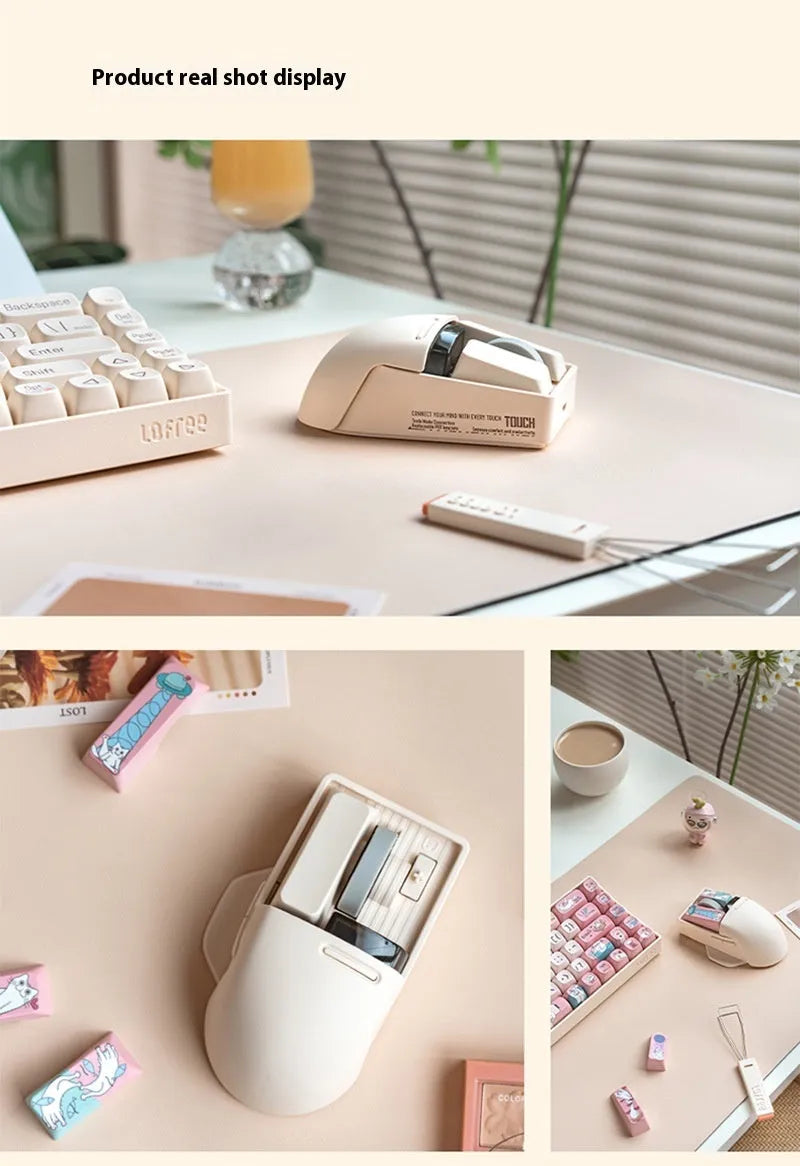 Xiaoqiao tofu colour wireless ergonomic mouse with USB receiver on a desk