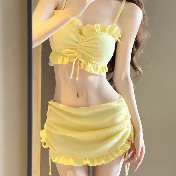 Women's milk silk bikini swimsuit in solid colour with separate top and bottom pieces