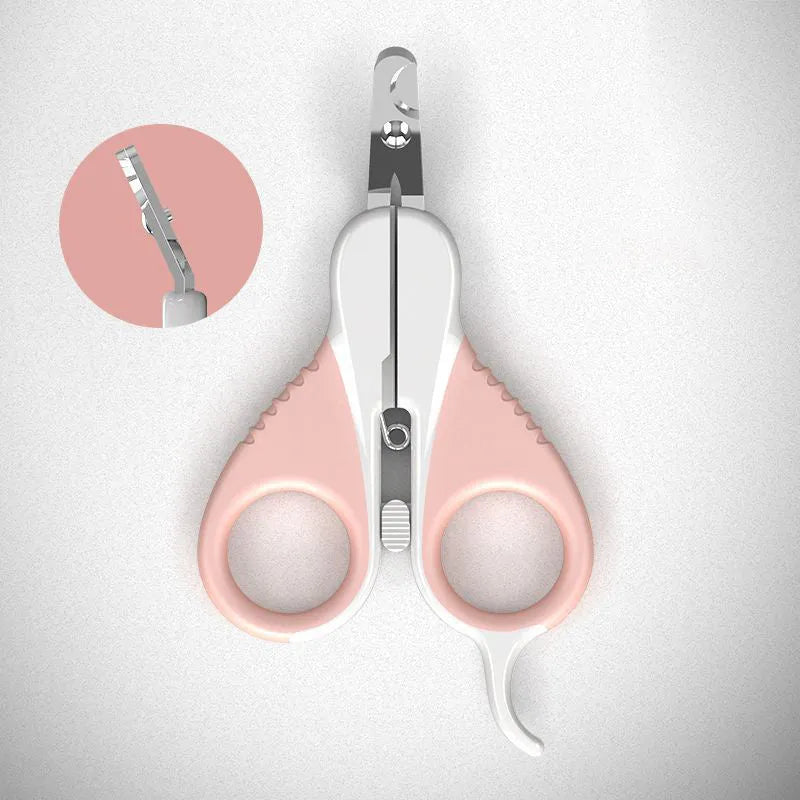 Cat nail clippers with curved blade and safety guard for small pet grooming