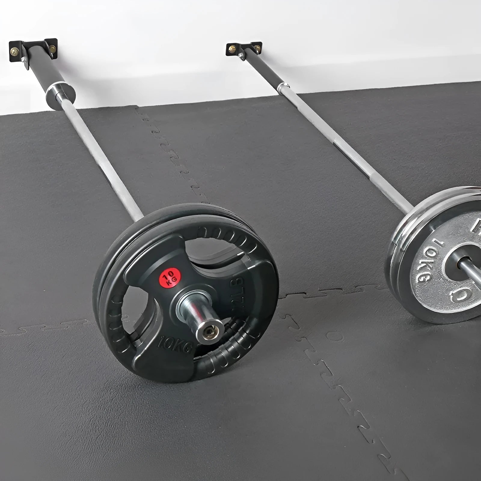 Wall-mounted steel barbell rod storage rack with 25 tube holders