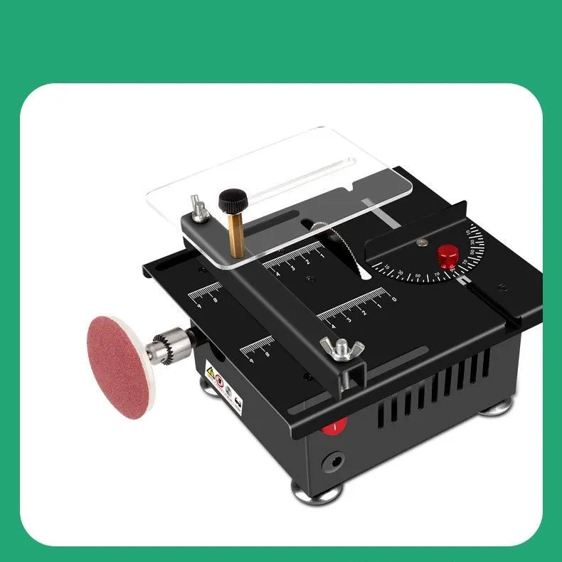 Lithium ion micro household desktop saw with metal construction and rechargeable battery system