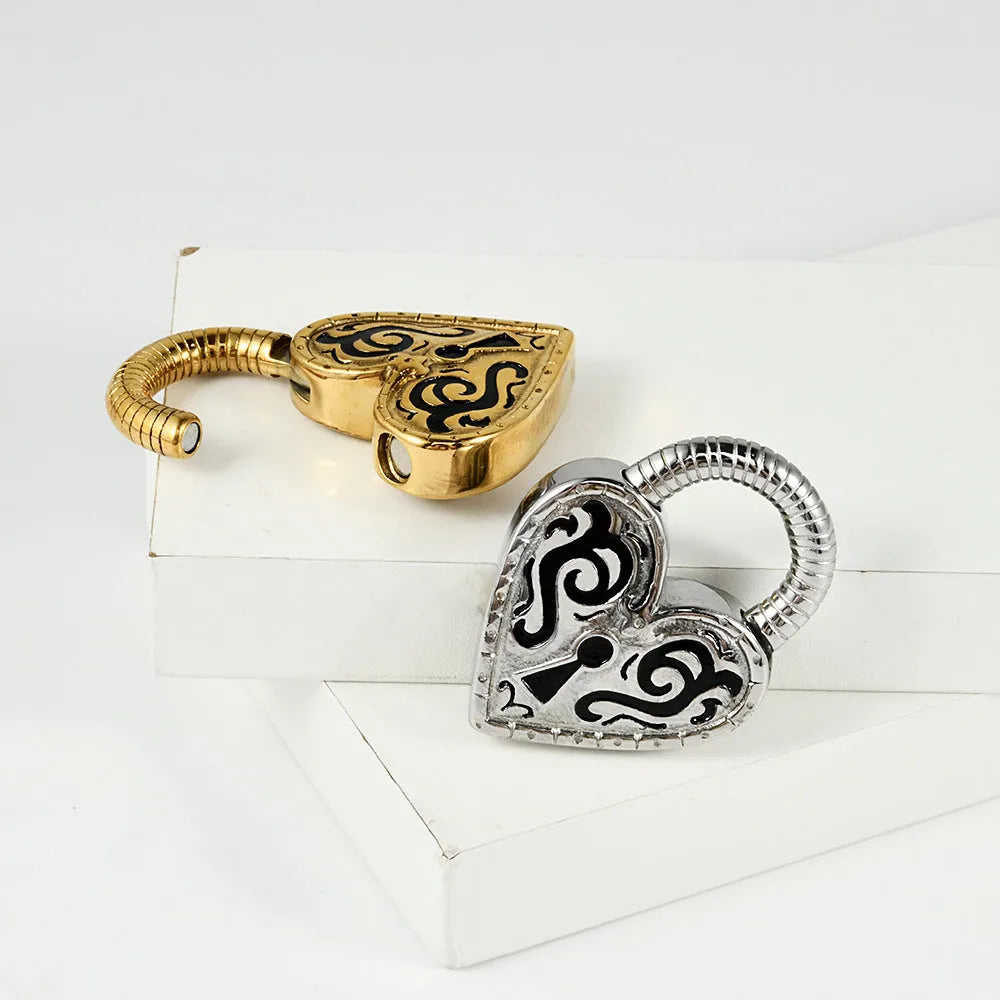 Women's heart-shaped stainless steel earrings with electroplated gold or steel colour finish
