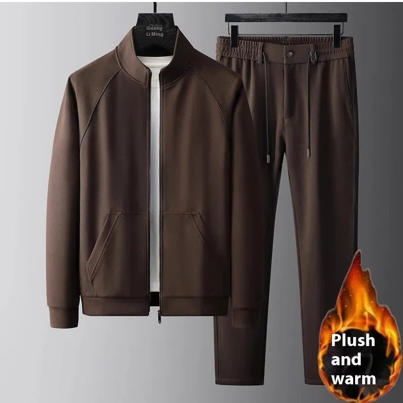Men's stand collar casual sports suit in polyvinyl alcohol fibre with slim fit styling and long sleeves