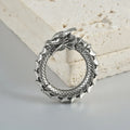 Geometric hollow earrings with antique silver dragon finish and stainless steel alloy construction