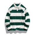 Hong Kong style pearl cotton polo shirt with lapel collar in loose fit, available in coffee, blue or green.
