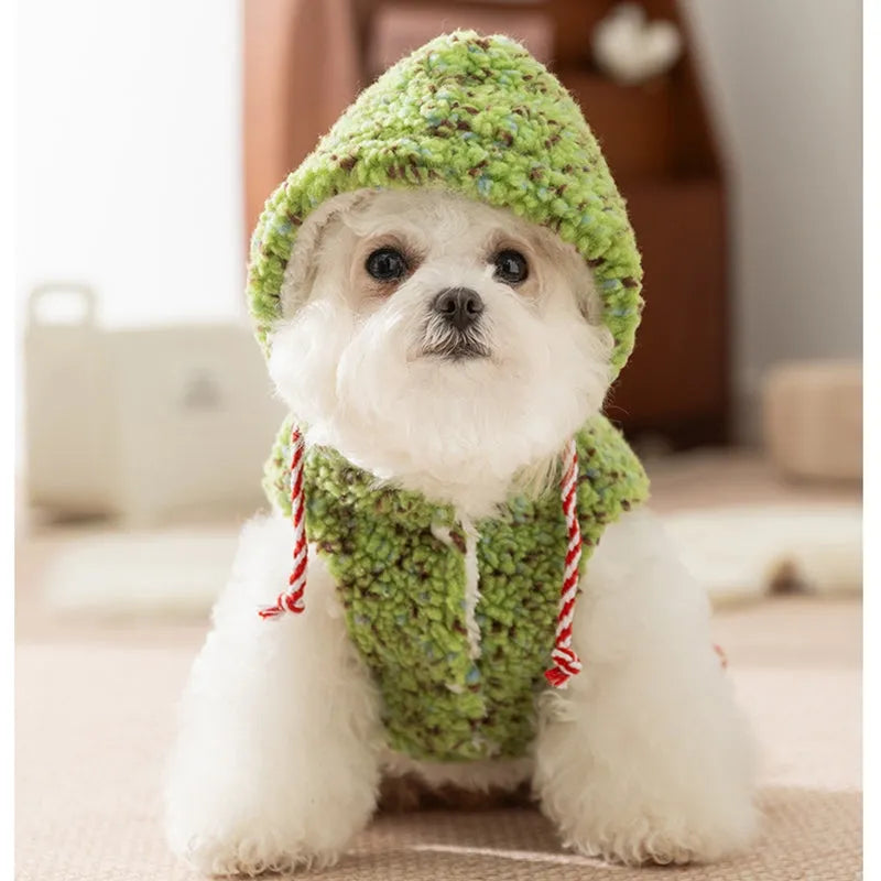 Christmas sherpa dog hoodie with colourful dots snowman embroidery pink green sizes XS-XXL