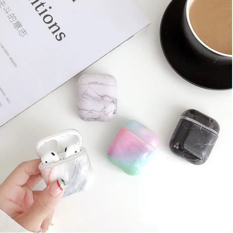White marble pattern hard PC protective cover for AirPods 1 and 2 charging case