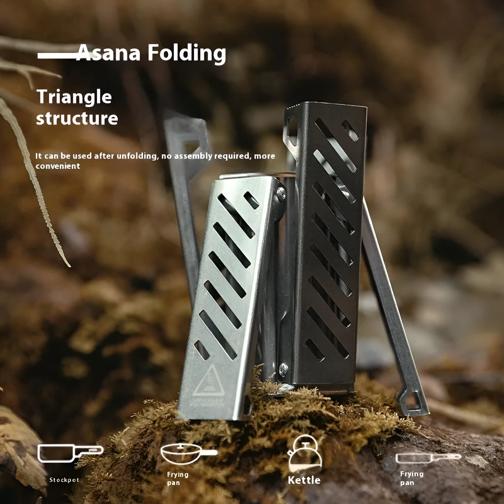 Black hexagon-shaped foldable alcohol camping stove shown next to a ruler showing its 15cm height