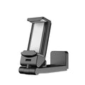 Foldable rotating phone holder in black, extended to full 20cm height with phone secured