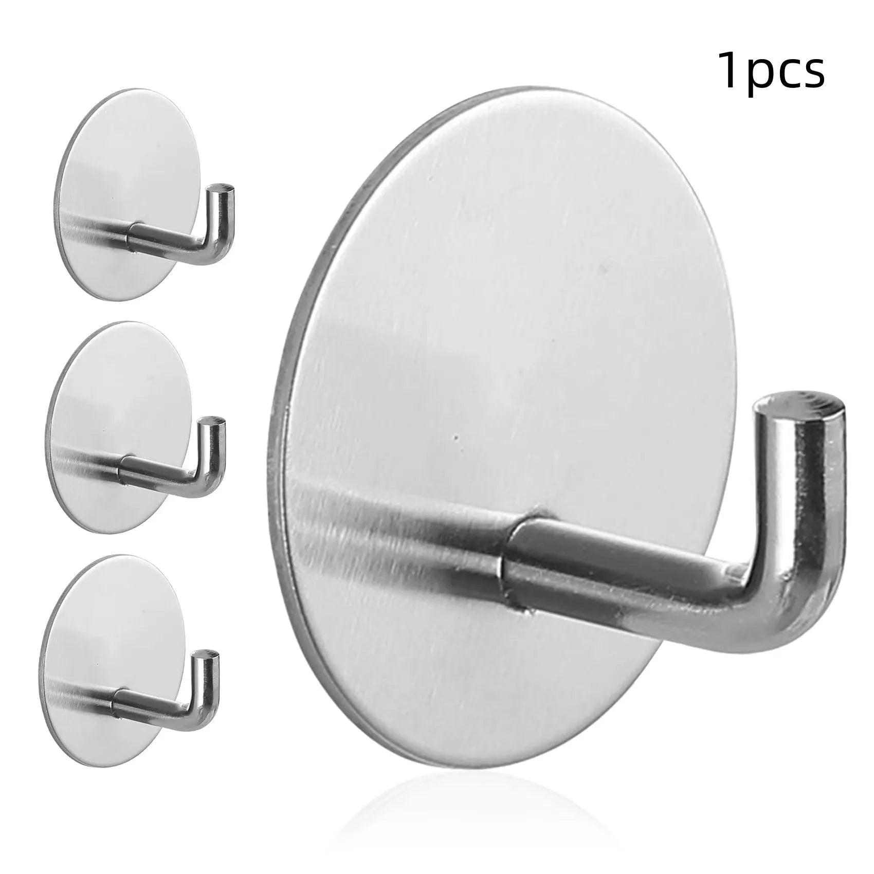Two stainless steel self-adhesive hooks with black and sanded finishes, suitable for 3kg loads in bathrooms and kitchens