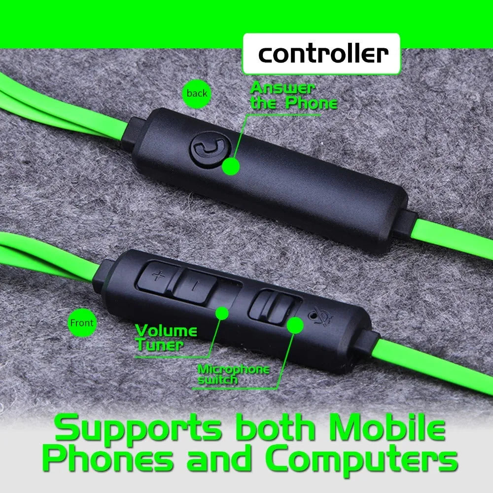 Shuangmai wired in-ear computer gaming headset with short cable in black, green, or red