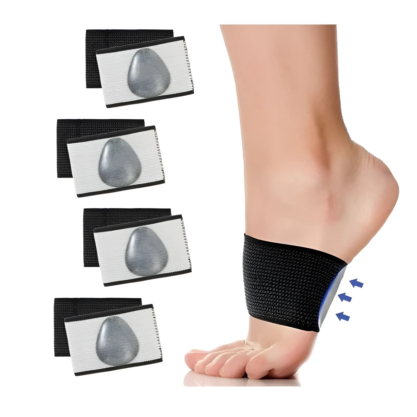 Elastic arch support foot bandage with heart pad for flat feet in PU material
