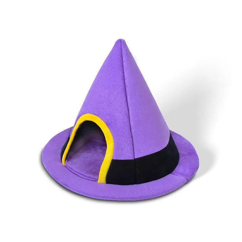 Purple Halloween witch hat-shaped cat nest pet bed measuring 60x46cm
